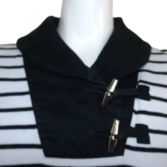 LAUREN RALPH LAUREN Sweater, L Black/White stripes, Shawl Collar/Toggle buttons - Picture 5 of 12
